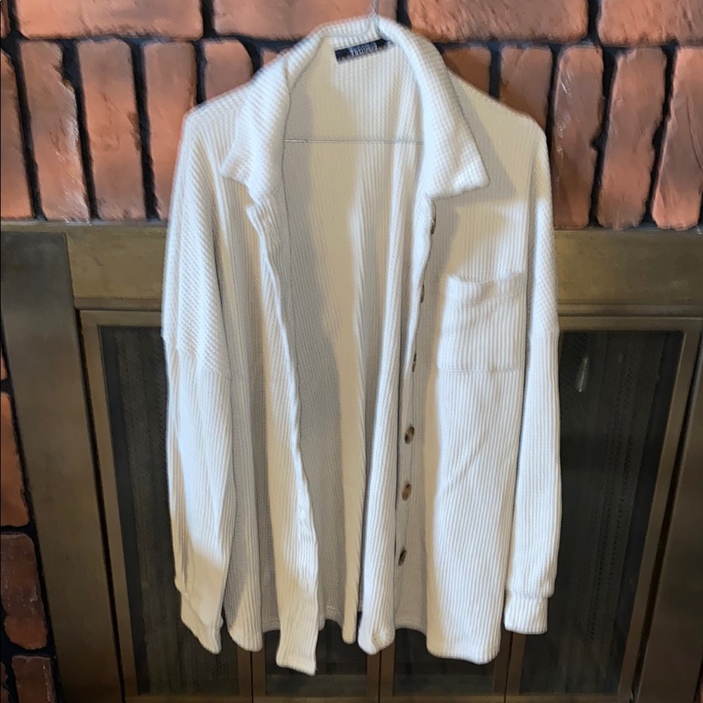 White Ribbed Women's Cardigan